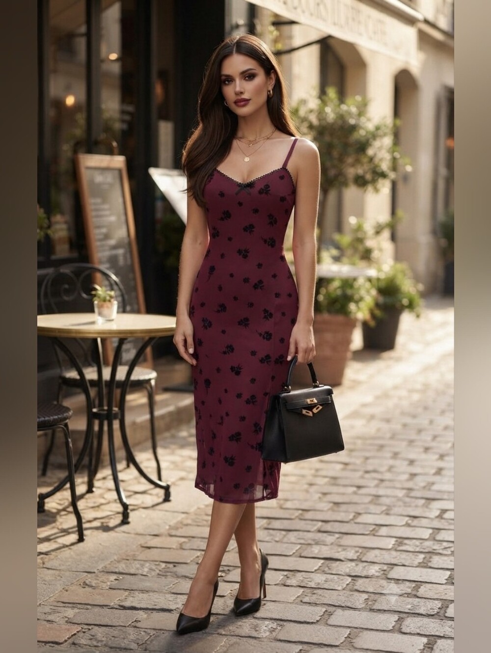 Whimsigoth Dark Romantic Burgundy Black Burnout Velvet Floral Mesh Slip Dress M